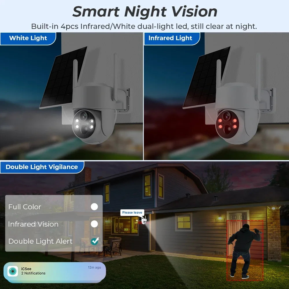 Caméra De Surveillance WiFi PTZ Solaire 4 MP