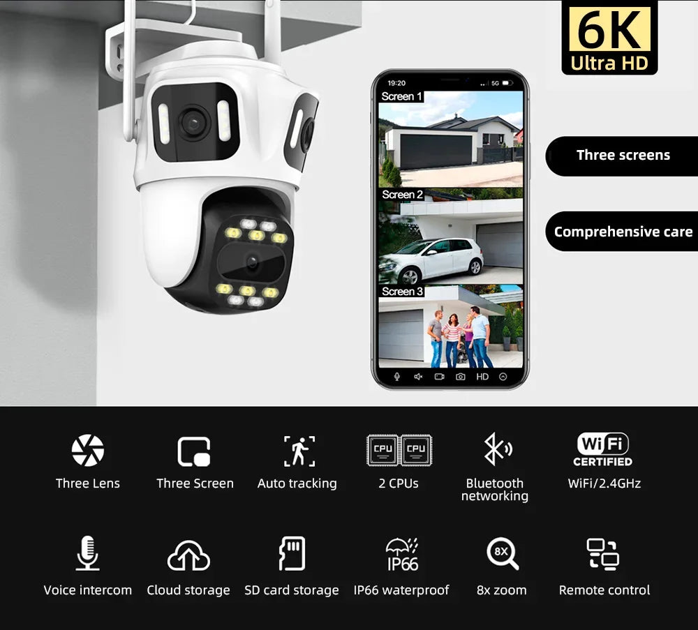 Caméra PTZ Extérieure Wi-Fi À Triple Objectif